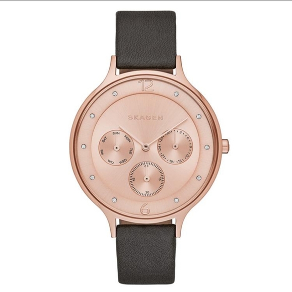 Skagen Accessories - Skagen Rose Gold and Grey Leather Watch